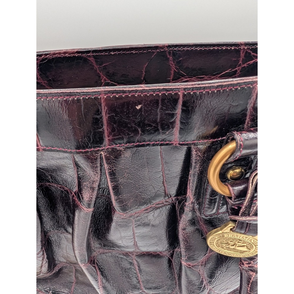 Brahmin Melbourne Crocodile Embossed Leather Shoulder Bag Burgundy Maroon Gold - Picture 16 of 16